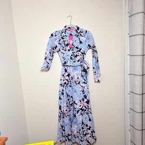 Lilly Pulitzer Blue and Pink Floral Long Sleeve Dress